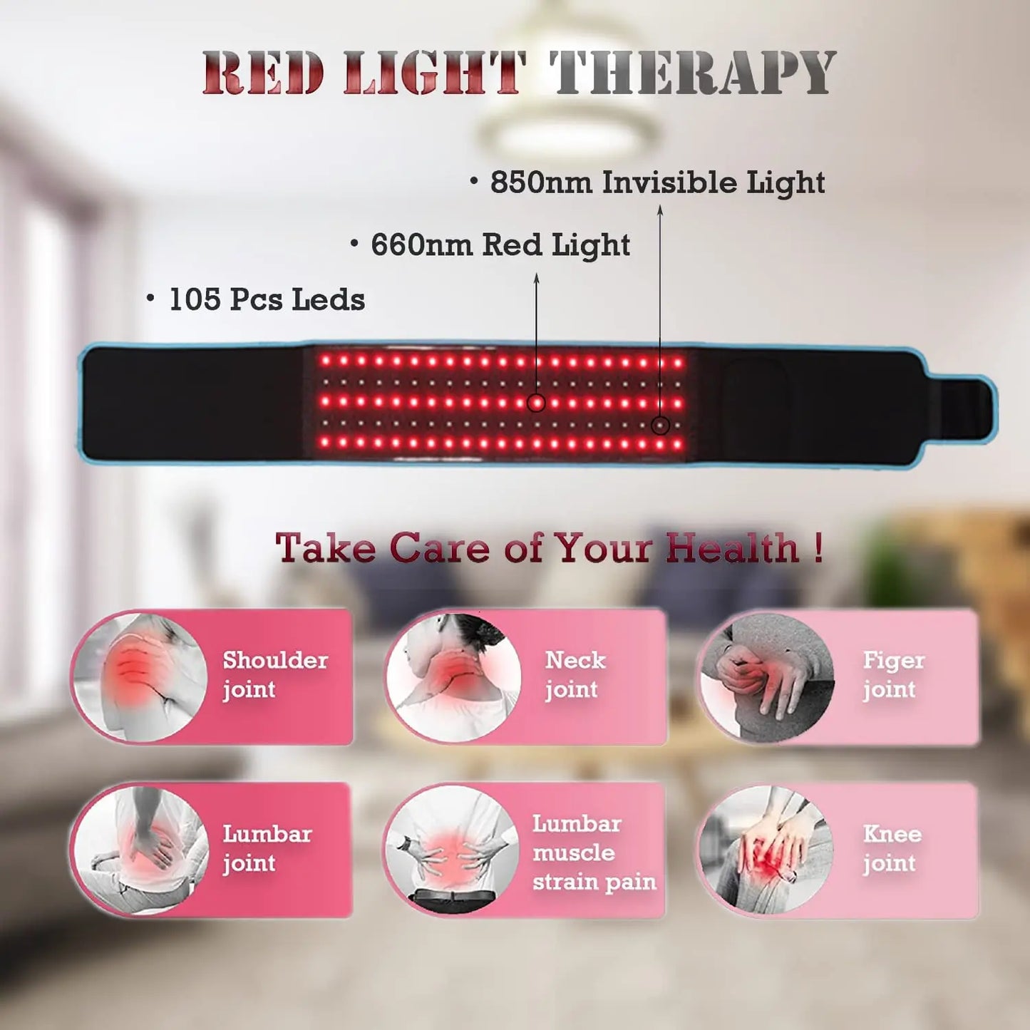 Red ＆Infrared LED Light Therapy Belt 850nm 660nm Back Pain Relief Wrap Burn Fat Wrap Slimming Machine Waist Heat Pad Full Body