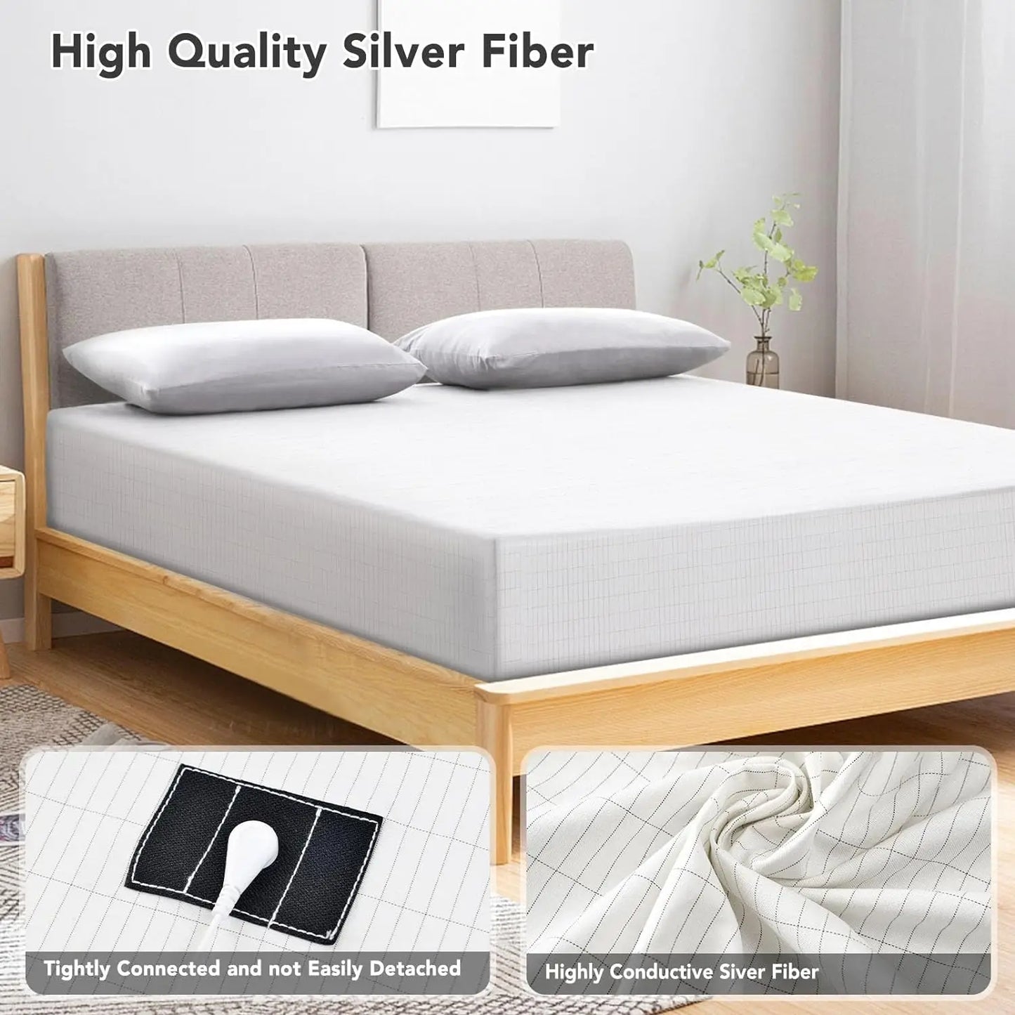 MAXSHARER Grounding 138*190*30cm fitted sheet Conductive silver fiber cover sheet with skirt Earthing bed sheet for Better sleep